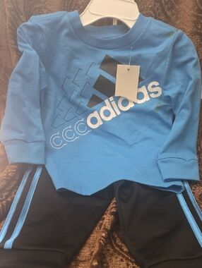adidas Blue and Black Logo Kids Tracksuit